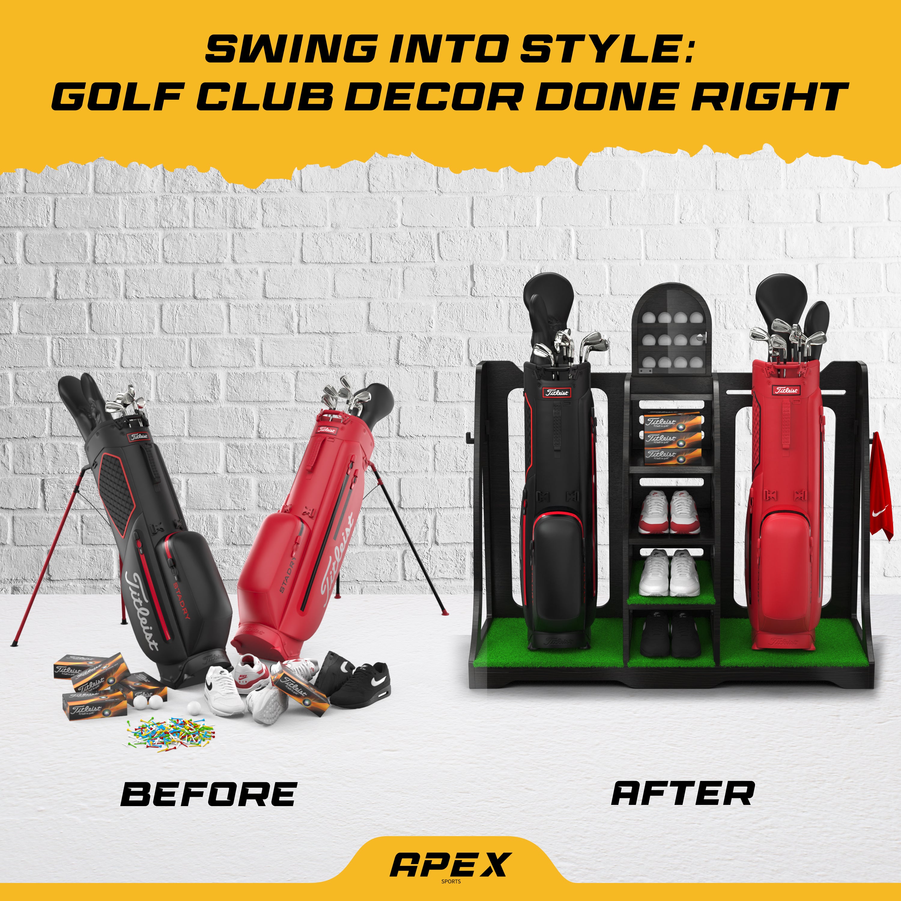 Apex Sports Golf Bag Organizer - Handcrafted Wood Design, Golf Bag Sta